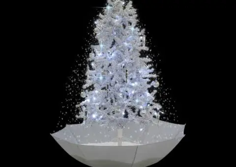 Brad de Crăciun cu ninsoare și bază umbrelă, alb, 170 cm - 3/5