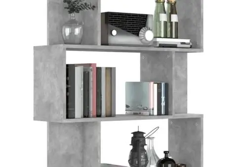 Bibliotecă/Separator, gri beton, 80x24x96 cm, lemn prelucrat - 4/5