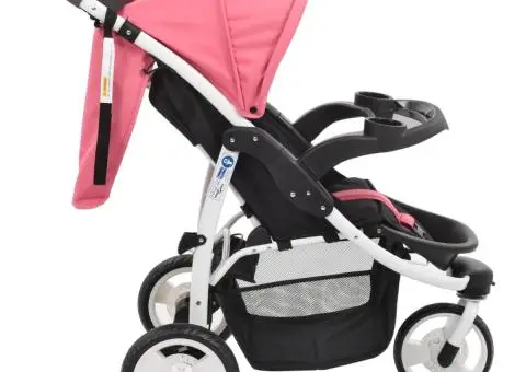 Cărucior cu 3 roți pentru copii, roz și negru - 4/5