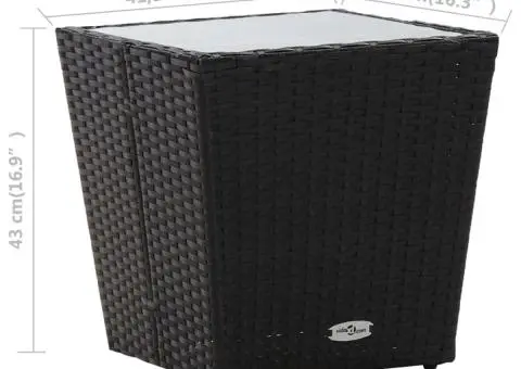 Masă de ceai negru 41,5x41,5x43 cm poliratan sticlă securizată - 5/5