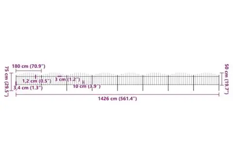 Gard de grădină cu vârf suliță, negru, 13,6 m, oțel - 5/5