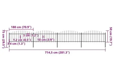 Gard de grădină cu vârf suliță, negru, 6,8 m, oțel - 5/5
