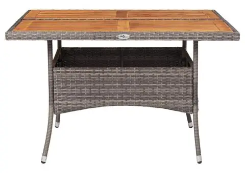 Masă de exterior, gri, poliratan și lemn masiv de acacia - 2/5