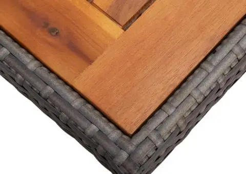 Masă de exterior, gri, poliratan și lemn masiv de acacia - 4/5