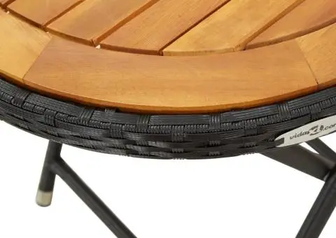 Masă de ceai negru 60 cm poliratan lemn masiv acacia - 4/5