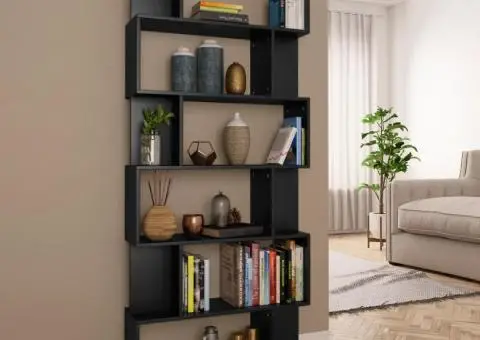 Bibliotecă/Separator cameră negru, 80x24x192 cm, lemn prelucrat - 1/5