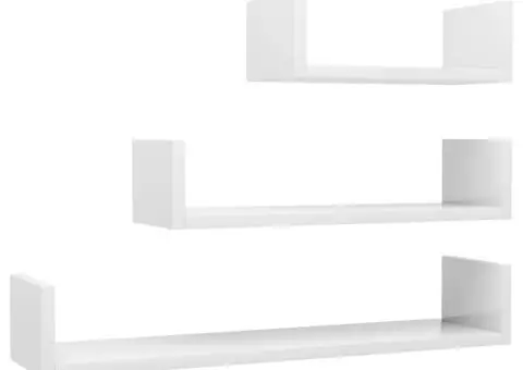 Raft de perete, 3 buc., alb extralucios, PAL - 2/5