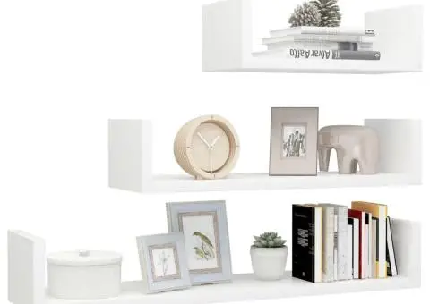 Raft de perete, 3 buc., alb extralucios, PAL - 3/5