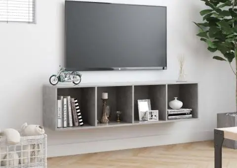 Bibliotecă/Comodă TV, gri beton, 143x30x36 cm - 4/5