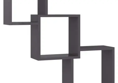 Rafturi de perete, cub, negru extralucios, 68x15x68 cm, PAL - 2/5