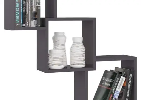 Rafturi de perete, cub, negru extralucios, 68x15x68 cm, PAL - 3/5