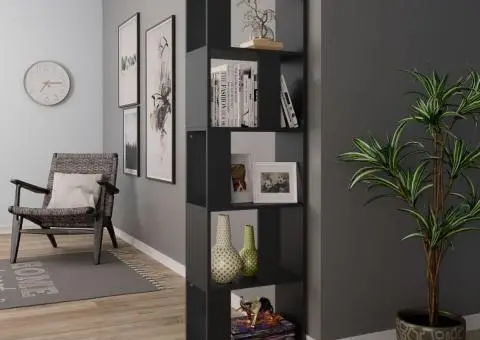 Bibliotecă/Separator cameră negru, 45x24x159 cm, lemn prelucrat - 4/5