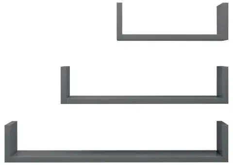 Raft de perete, 3 buc., gri extralucios, lemn prelucrat - 4/5