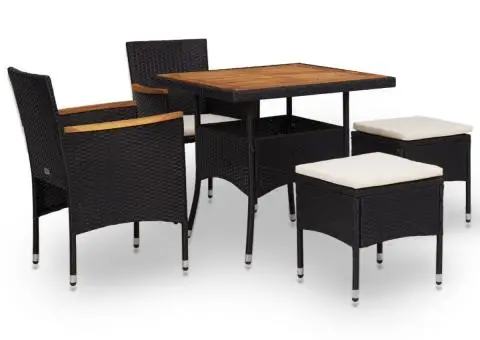Set mobilier de exterior 5 piese, negru, poliratan, lemn acacia - 1/5