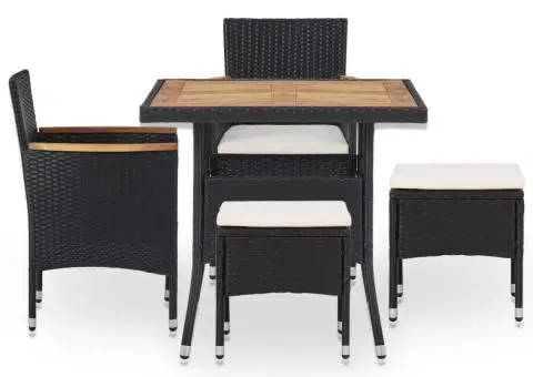 Set mobilier de exterior 5 piese, negru, poliratan, lemn acacia - 2/5