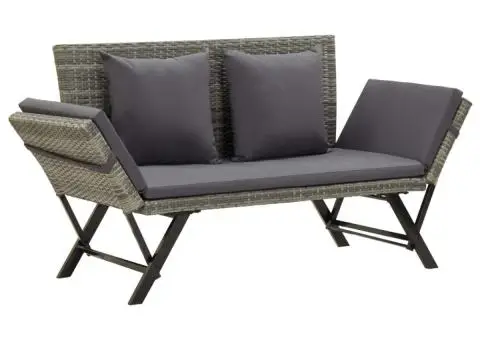 Bancă de grădină cu perne, gri, 176 cm, poliratan - 1/5