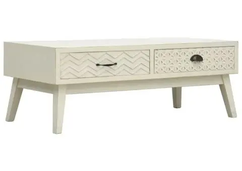 Masă de cafea cu 2 sertare sculptate, gri, 110x50x40 cm, lemn - 1/5