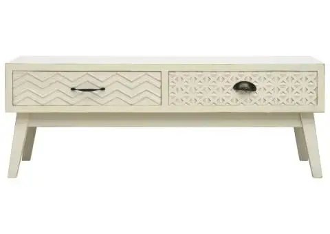 Masă de cafea cu 2 sertare sculptate, gri, 110x50x40 cm, lemn - 2/5