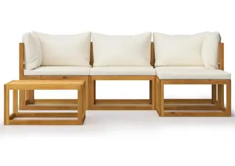 Set mobilier grădină cu perne, 5 piese, lemn masiv acacia - 2/5