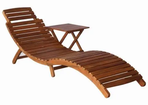 Șezlong cu masă, maro, lemn masiv de acacia - 1/5