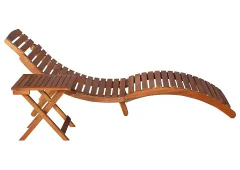 Șezlong cu masă, maro, lemn masiv de acacia - 3/5