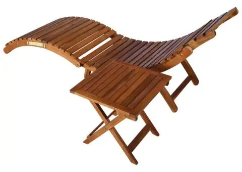 Șezlong cu masă, maro, lemn masiv de acacia - 4/5