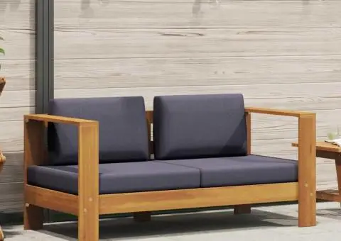 Bancă de grădină cu perne, gri, 140 cm, lemn masiv de acacia - 1/5