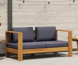 vidaXL Bancă de grădină cu perne, gri, 140 cm, lemn masiv de acacia