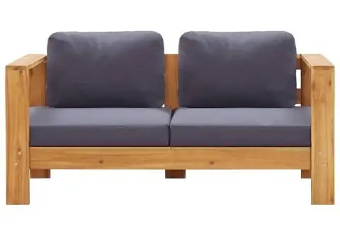 Bancă de grădină cu perne, gri, 140 cm, lemn masiv de acacia - 3/5