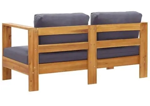 Bancă de grădină cu perne, gri, 140 cm, lemn masiv de acacia - 5/5