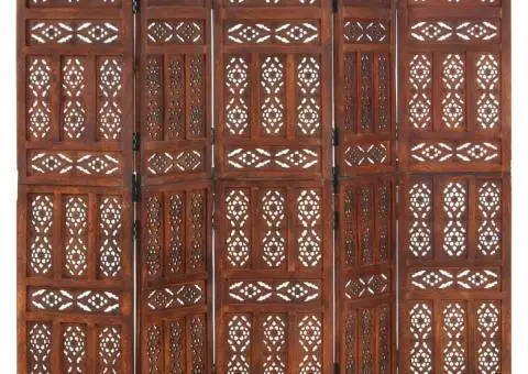 Paravan cameră sculptat manual 5 panouri maro 200x165 cm mango - 1/5