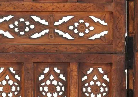 Paravan cameră sculptat manual 5 panouri maro 200x165 cm mango - 4/5