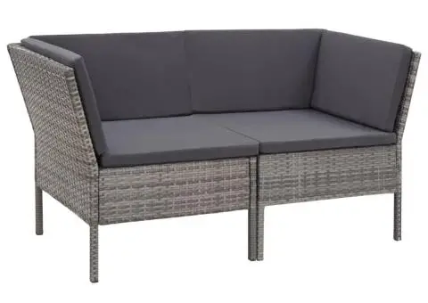 Set mobilier de grădină cu perne, 6 piese, gri, poliratan - 3/5