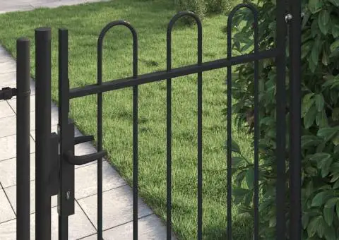 Poartă de gard cu o ușă, vârf arcuit, negru, 1 x 1,2 m, oțel - 3/5