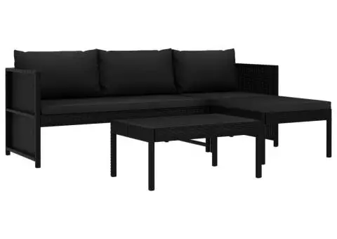 Set mobilier de grădină cu perne, 3 piese, negru, poliratan - 1/5