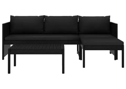 Set mobilier de grădină cu perne, 3 piese, negru, poliratan - 2/5