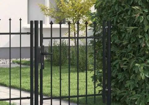 Poartă de gard cu o ușă, vârf ascuțit, negru, 1 x 1 m, oțel - 1/5