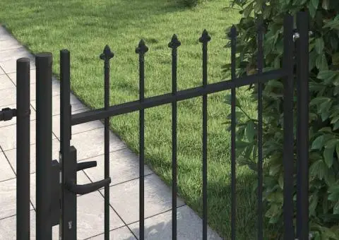 Poartă de gard cu o ușă, vârf ascuțit, negru, 1 x 1 m, oțel - 3/5