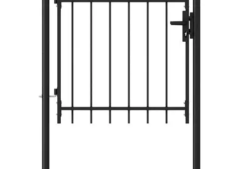 Poartă de gard cu o ușă, vârf ascuțit, negru, 1 x 1 m, oțel - 4/5
