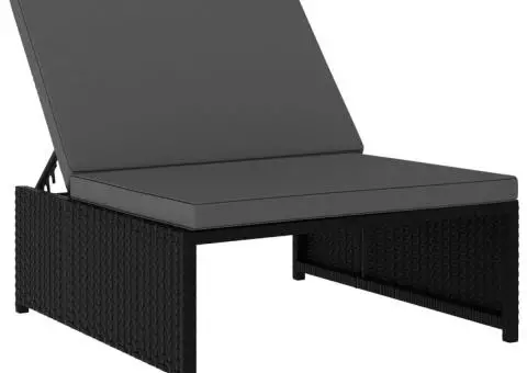 Șezlonguri cu masă, 2 buc., negru, poliratan - 5/5