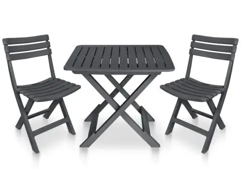 Set mobilier de bistro pliabil, 3 piese, antracit, plastic - 1/5