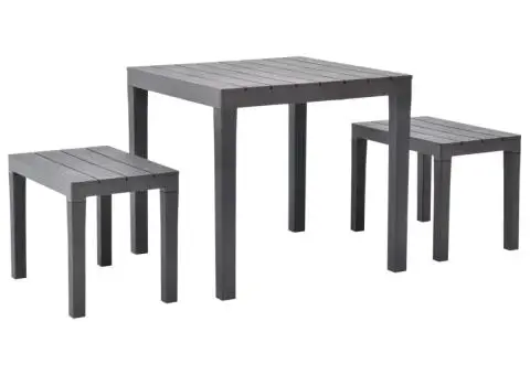 Masă de grădină cu 2 bănci, maro, plastic - 1/5