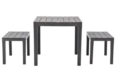 Masă de grădină cu 2 bănci, maro, plastic - 2/5