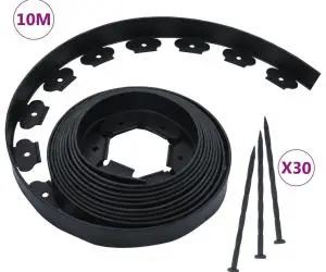 vidaXL Bordură de gazon flexibilă cu 30 țăruși, 10 m, 5 cm