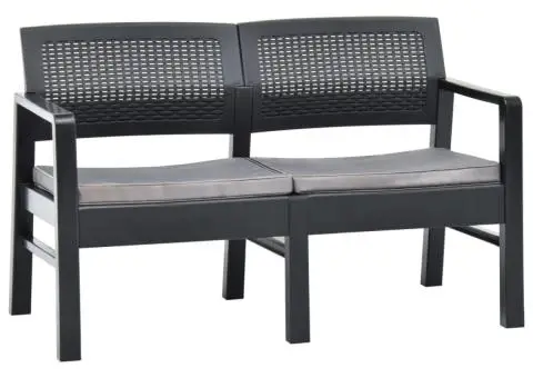 Bancă de grădină de 2 locuri cu perne, antracit, 120cm, plastic - 1/5