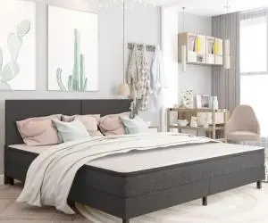 vidaXL Tăblie de pat, gri închis, 200 x 200 cm, material textil
