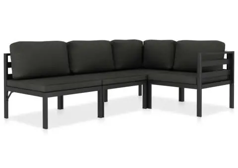 Set mobilier de grădină cu perne, 4 piese, antracit, aluminiu - 1/5