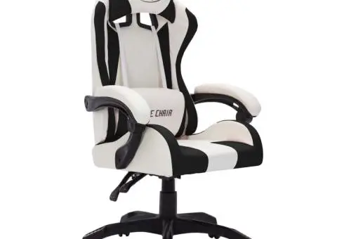 Scaun de racing cu LED RGB, alb și negru, piele ecologică - 3/5