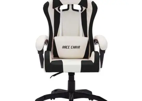 Scaun de racing cu LED RGB, alb și negru, piele ecologică - 4/5