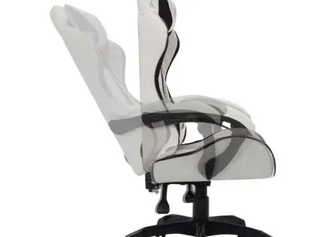 Scaun de racing cu LED RGB, alb și negru, piele ecologică - 5/5